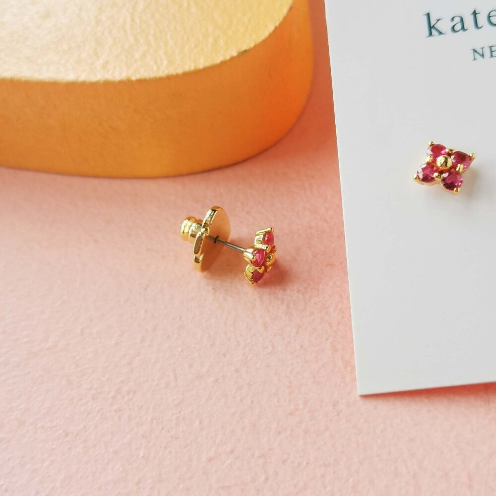 Kate Spade - Myosotis Cross Flower Pink Gold Stud Earrings - NEW - Picture 3 of 3